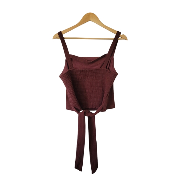 By Anthropologie Cotton Smocked Tie Back Tank Cocoa/Maroon NWT Sz XL - Picture 3 of 11